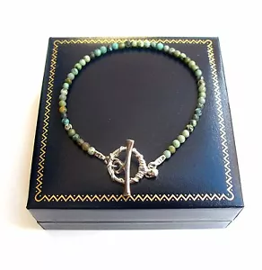 turquoise gem beads bead 925 sterling silver bracelet natural green toggle men - Picture 1 of 4