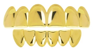 JUEGO DE PARRILLA Hip Hop Chapado en Oro Parte Superior e Inferior Boca Lisa Tapa Dientes LS001 G - Imagen 1 de 3