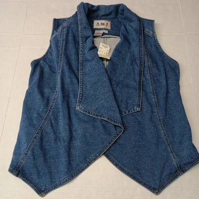 Chaleco de mezclilla AMI con drapeado abierto frontal para mujer talla M azul medio 100 % algodón Foto 1 de 4