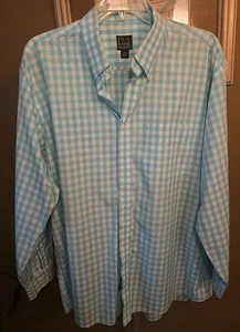 Jos A Bank Mens Cotton Shirt Long Sleeve Checkered Print Turquoise Aqua Blue XXL - Picture 1 of 6