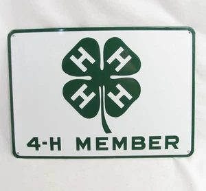 4-H Member Metal Sign 9.5" by 13.5" Embossed Tin Farm Clover White Green VTG - Picture 1 of 17
