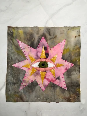 Colorful Handmade Art Patch Star Eyeball Third Eye Mystical Boho 5"x5" - Image 1 of 3