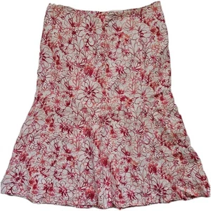 KIM ROGERS Maxi Linen Skirt Women's Sz 14 Pink Floral Lined Cottagecore Peasant  - Picture 1 of 6