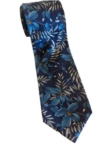 Robert Stock Krawatte blau geblümt 100 % Seide Blumen tropisch - Bild 1 von 5