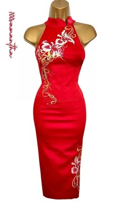 Vestido lápis Karen Millen tamanho UK 8 VINTAGE BORDADO ORIENTAL CORSET VERMELHO - Imagem 1 de 4