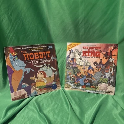 The Hobbit & Return of the ring Vinyl LP lot, Disney 1977 book Rankin/Bass, VG+ - Image 1 of 4