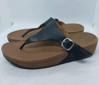 FitFlop Lulu Toe Post Black Leather Sandals Adjustable Buckle Women's Size 9 - Image 1 of 4