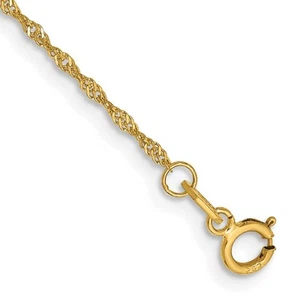 Tobillera de oro amarillo de 14k 1,10 mm Singapur con cierre de anillo de resorte 9" 0,61 gm - Imagen 1 de 2