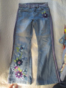 The Children’s Place Striped Corduroy Jeans Floral Embroidered Size 8 Adjustable - Picture 1 of 15