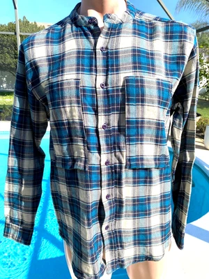 10 Deep Banded Henley Long Sleeve Shirt Plaid Flannel Mens M Medium - Image 1 of 4