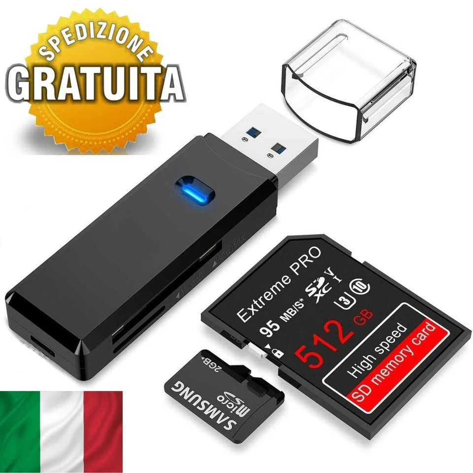 Lettore di schede SD USB 3.0 Micro SD SDHC SDXC MMC Mobile T-FLASH PC Laptop - Immagine 1 di 4