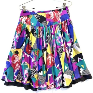 Vintage Rickie Freeman Teri Jon Sz 6 Silk Mixed Multicolor Pleated Flowy Skirt - Picture 1 of 9
