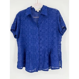 Coldwater Creek Womens Blue Floral Pattern Button Up Short Sleeve Top Sz PXL - Picture 1 of 10