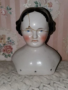 "Cabeza de China alemana de tapa plana de 1860 por Kestner & Company Head solo 7"" reparación tal cual" - Imagen 1 de 10