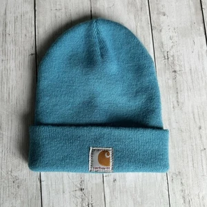 PREOWNED CARTHARTT BLUE BEANIE FOLD OVER YOUTH ONE SIZE BEANIE HAT - Picture 1 of 3