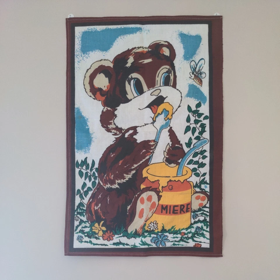 Tapiz vintage para niños lindo oso abejas miel cómic impresión pared colgante decoración Miere Foto 1 de 1