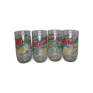 Coca Cola Glasses Set of 4 Multicolor Logo 14 oz Tall Drinking Tumblers - Picture 1 of 2