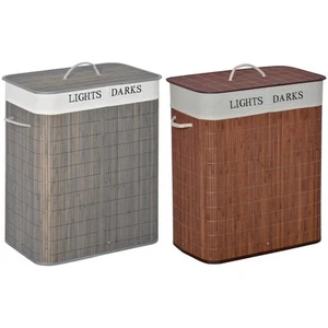 HOMCOM 2 Section Collapsible Laundry Hamper Lid Removable Lining - Picture 1 of 23