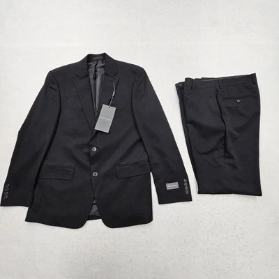 VAN HEUSEN Mens 38R / 31x32 Black 2 Piece Suit Slim Fit - Image 1 of 4