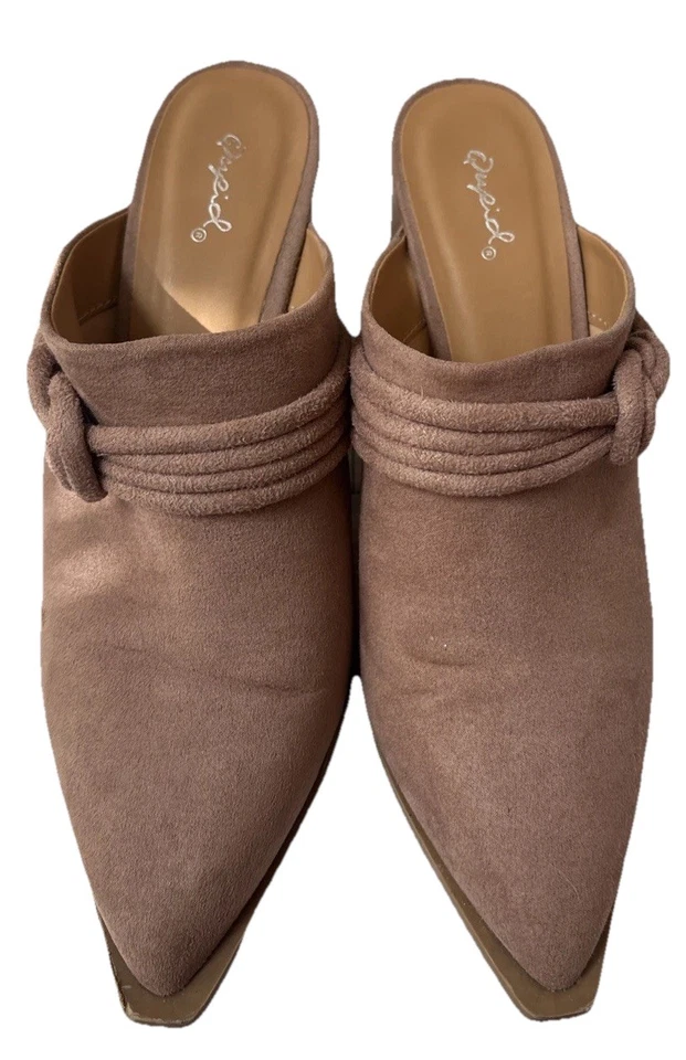 Zapatos Qupid Mule Nudo Tacón Gamuza Tostado Mujer Talla 8 Foto 1 de 4