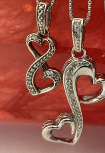 Colgante Doble Corazón Diamante Genuino* Juego de 2* Madre Hija. "18"" y 16""" - Imagen 1 de 8