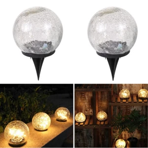2x LED Solarlampe Solar Garten Glaskugel Solarlaterne mit Erdspieß inkl. Akku - Bild 1 von 7