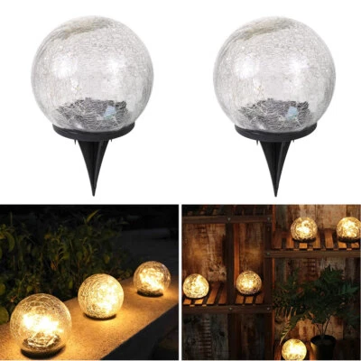 2x LED Solarlampe Solar Garten Glaskugel Solarlaterne mit Erdspieß inkl. Akku - Bild 1 von 4