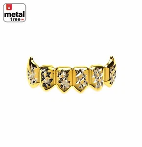 Men's Bling 14k Gold Plated Bottom 2 Tone Mouth Caps Teeth Grillz S020-C2-G - Picture 1 of 3