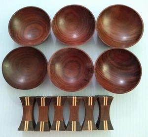 12 Pcs Set Wooden Sushi Soy Sauce Dish Dipping Condiments + Chop Sticks Holder - Picture 1 of 3