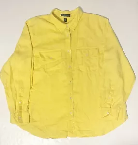 Camicia donna Lauren Ralph Lauren 100% lino 2x giallo rotolo linguetta manica lunga spiaggia - Foto 1 di 15