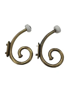 Vintage Brass Hook Rack White Ceramic Knob Coat Hat Towel 5” Scroll Dark Patina - Picture 1 of 8