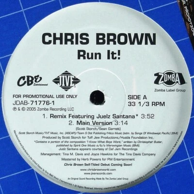 CHRIS BROWN / JUELZ SANTANA "RUN IT! (REMIX)" 2005 12" VINYL 4 MIXES *SEALED* - Image 1 of 4