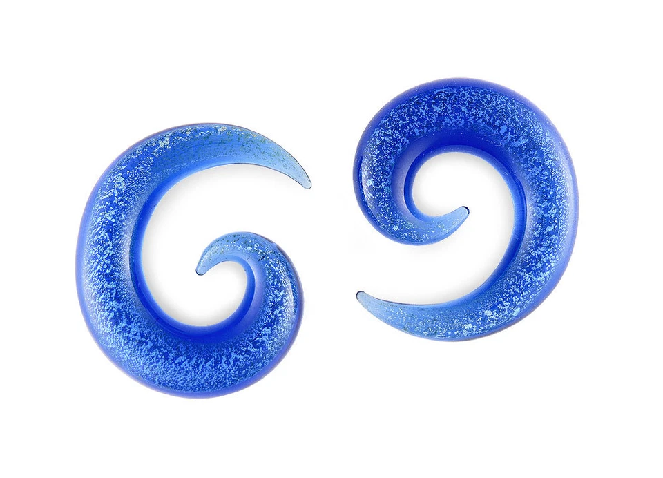 Par de medidores espirales de vidrio Pyrex brillo azul claro Foto 1 de 1