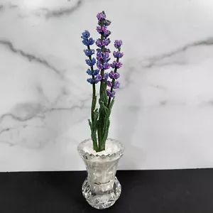 French Beaded Lavender Faux Potted Plant Czech Glass Beads Handmade 9" - Picture 1 of 6