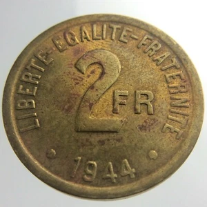 1944 France 2 Francs KM# 905 Circulated Coin Brass Some Lustre W274 - Picture 1 of 6