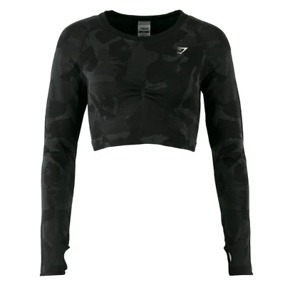 GYMSHARK Damen Langarm Shirt B1A3C Adapt Camo Seamless Crop Top Long Black / M / - Bild 1 von 4
