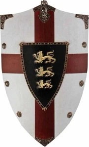 Art Gladius Richard Lion Heart Shield Wood With Brass Finish Metal Accents 872 - Picture 1 of 1