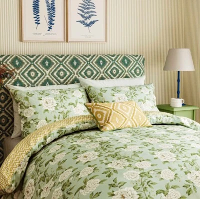Sanderson duvet cover set Super king size  Floral Summer Peony Green 100% Cotton - Image 1 of 2