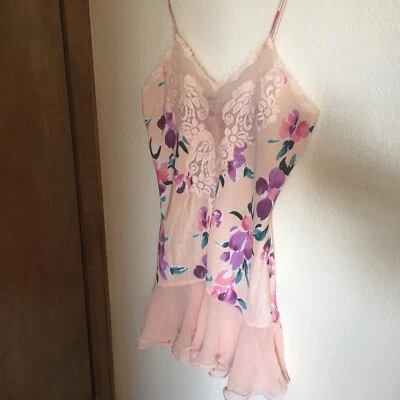 Victoria’s Secret Floral Slip Lingerie Dress Size Medium Peach Orange Spring - Image 1 of 2