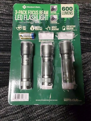 Member's Mark 600 Lumen LED Flashlight Set (Pack of 3) 1 Set Battery See Images - Image 1 of 3