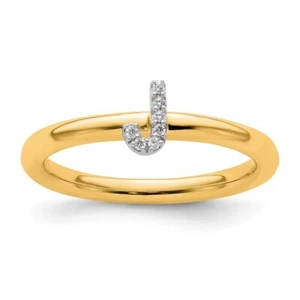 Collana Bracciale Anello J Iniziale Diamante Impilabile 14K - Foto 1 di 8