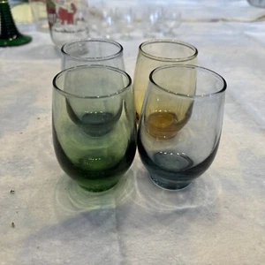 Set Of 4 MCM Libbey Colored Stemless Wine Glasses  - Picture 1 of 5
