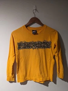 Vintage Y2K Top Heavy Skull Grunge Yellow Kids Small Long Sleeve T-Shirt - Picture 1 of 5