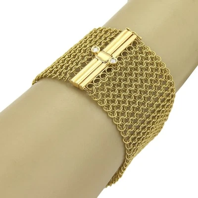 Brazalete Judith Ripka Diamantes Oro Amarillo 18k Malla Ancha Flex Foto 1 de 4