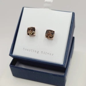 18k Rose Gold Over Sterling Silver Cushion-Cut Smoky Quartz Stud Earrings - Picture 1 of 11