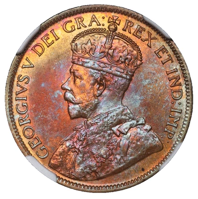 1918 Canada Cent George V NGC MS-64 RB End Roll Toned Album Toning - Image 1 of 4