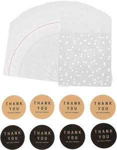 400PCS White Polka Dot Treat Bags Set 5.5x5.5Inches, Dot+Sticker - Picture 1 of 7