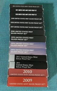 FOURTEEN (14) U.S. Mint SILVER PROOF sets - 2009 through 2022 - Picture 1 of 19