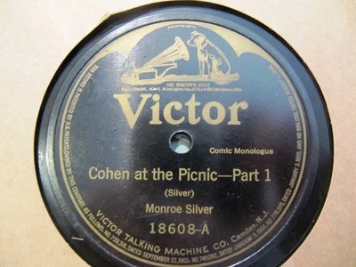 1919 Jewish Orig COHEN AT THE PICNIC Monroe Silver Humor Theater VICTOR 18608 - Image 1 of 2