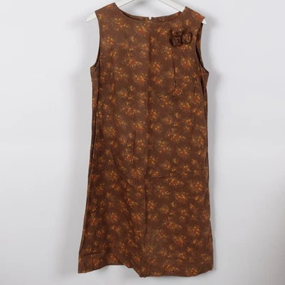 Vintage 50s 60s Women's Maxi A Line Floral Dress Gold Tones Fall Size Medium USA - Image 1 of 4